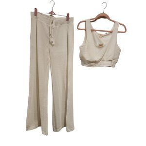 Beachy Vibes Waffle Knit Crop Top & Pants 2 piece set